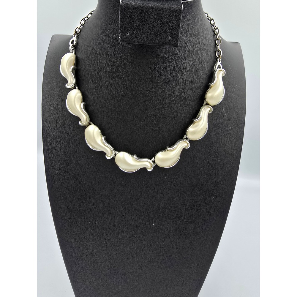 Vintage Coro Cream Thermoset Silver Tone Statement MCM Choker Necklace